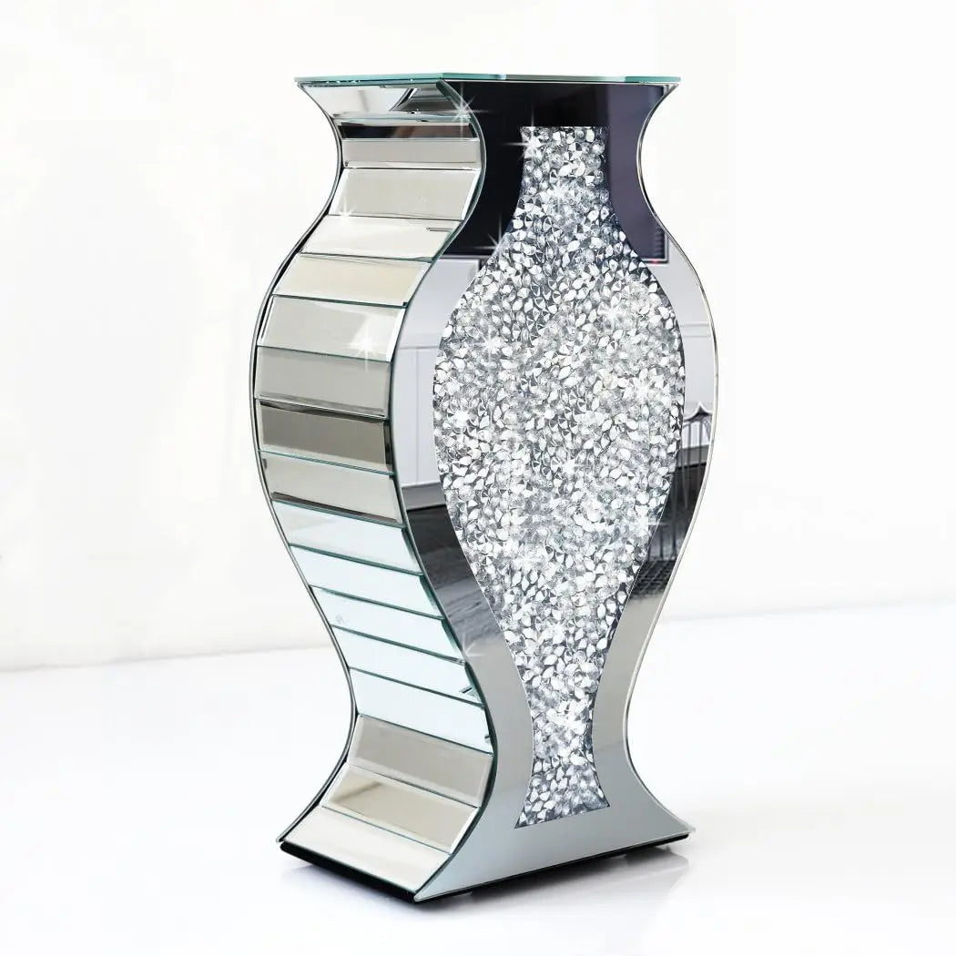 Crushed Diamond Mirror Vase Crystal Silver Glass