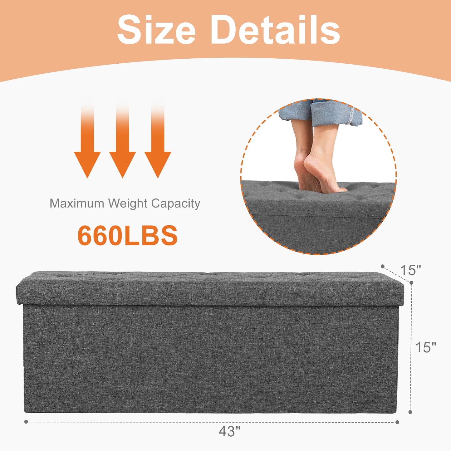 JHK Folding Storage Ottoman Bench Hidden Storage Footstool