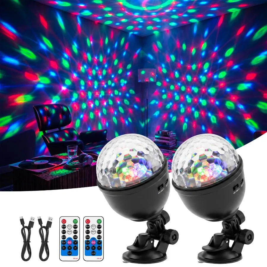 3 Pack RGB Disco Ball Lights with Sound Activation and 4.9ft Type C Cable
