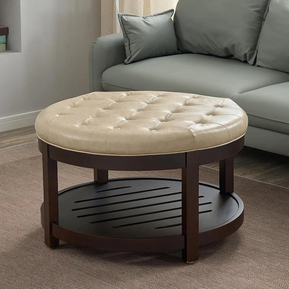 Large Round Storage Ottoman PU Leather Footrest