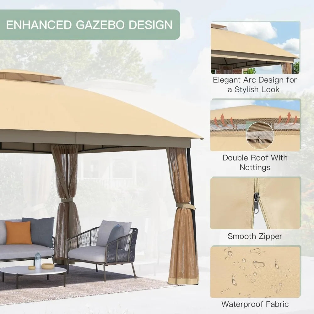 10 x 13 Gazebo, Metal Patio Gazebo Heavy Duty & Waterproof