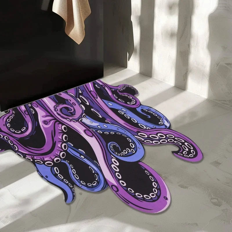 Green & Purple Cthulhu Bath Mat - Absorbent Non-Slip Octopus
