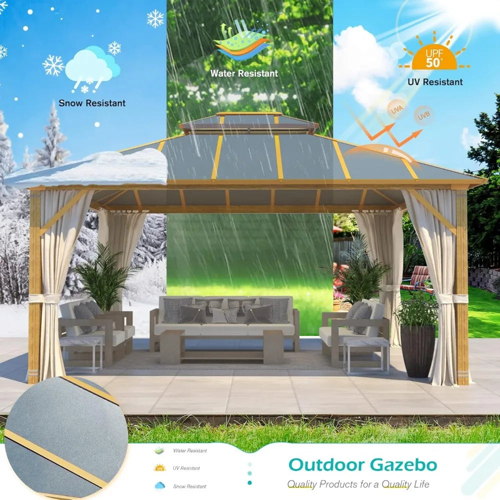 12'x14' Gazebo, Outdoor Wood Grain Hardtop Gazebos