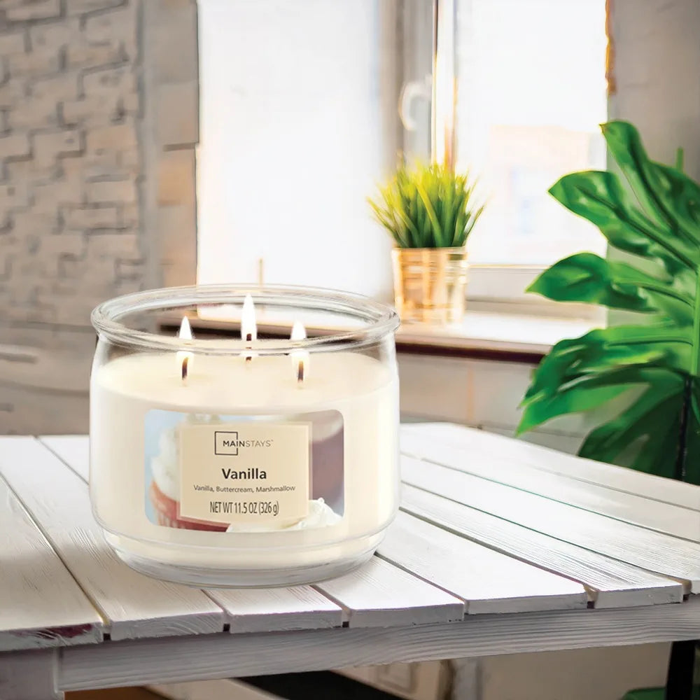 Vanilla Scented Glass Jar Candle 3 Wick 11.5 Ounce 2 Pack