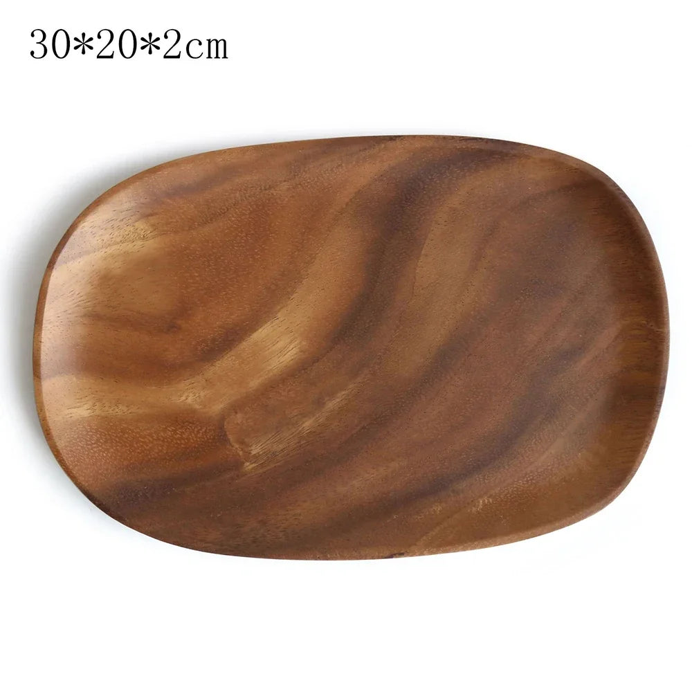 Walnut & Acacia Irregular Oval Solid Wood Dinner Plate