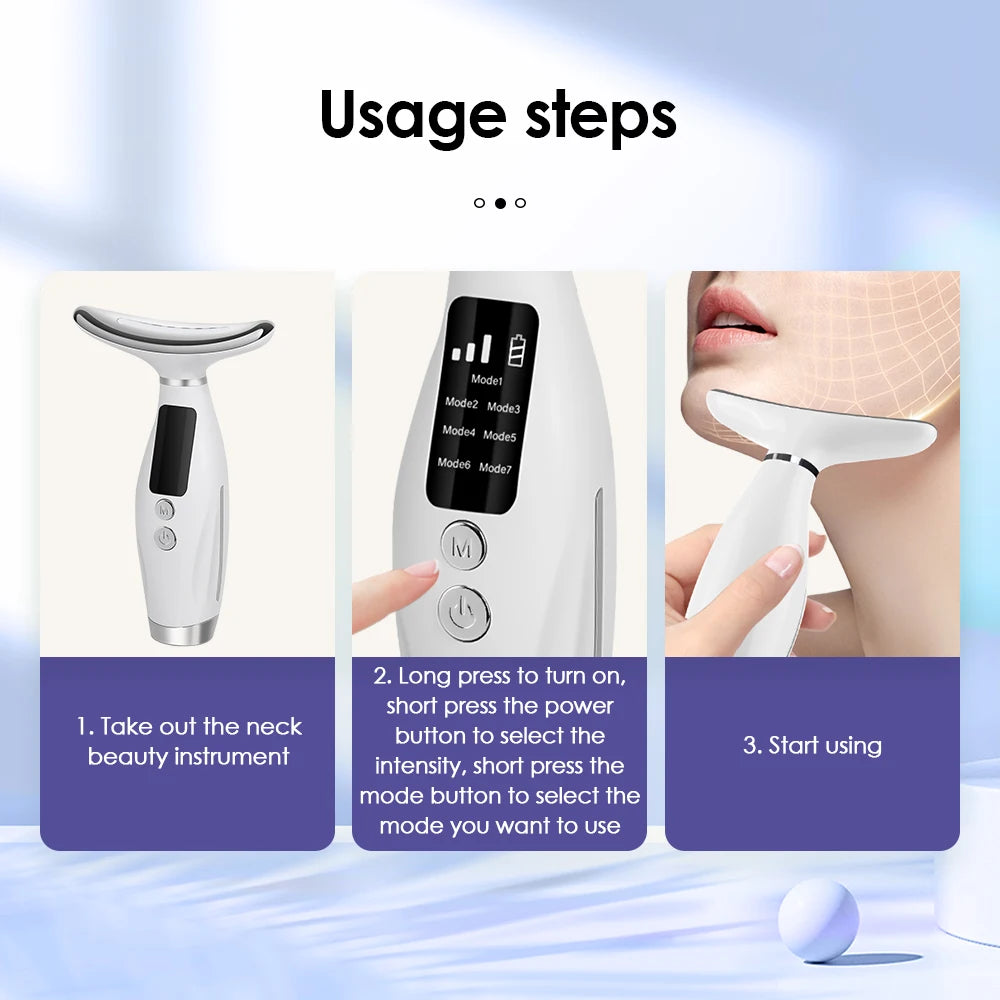 Neck Face Lifting Massager 7 Colors Light LED Photon Therapy Skin Tighten Wrinkle