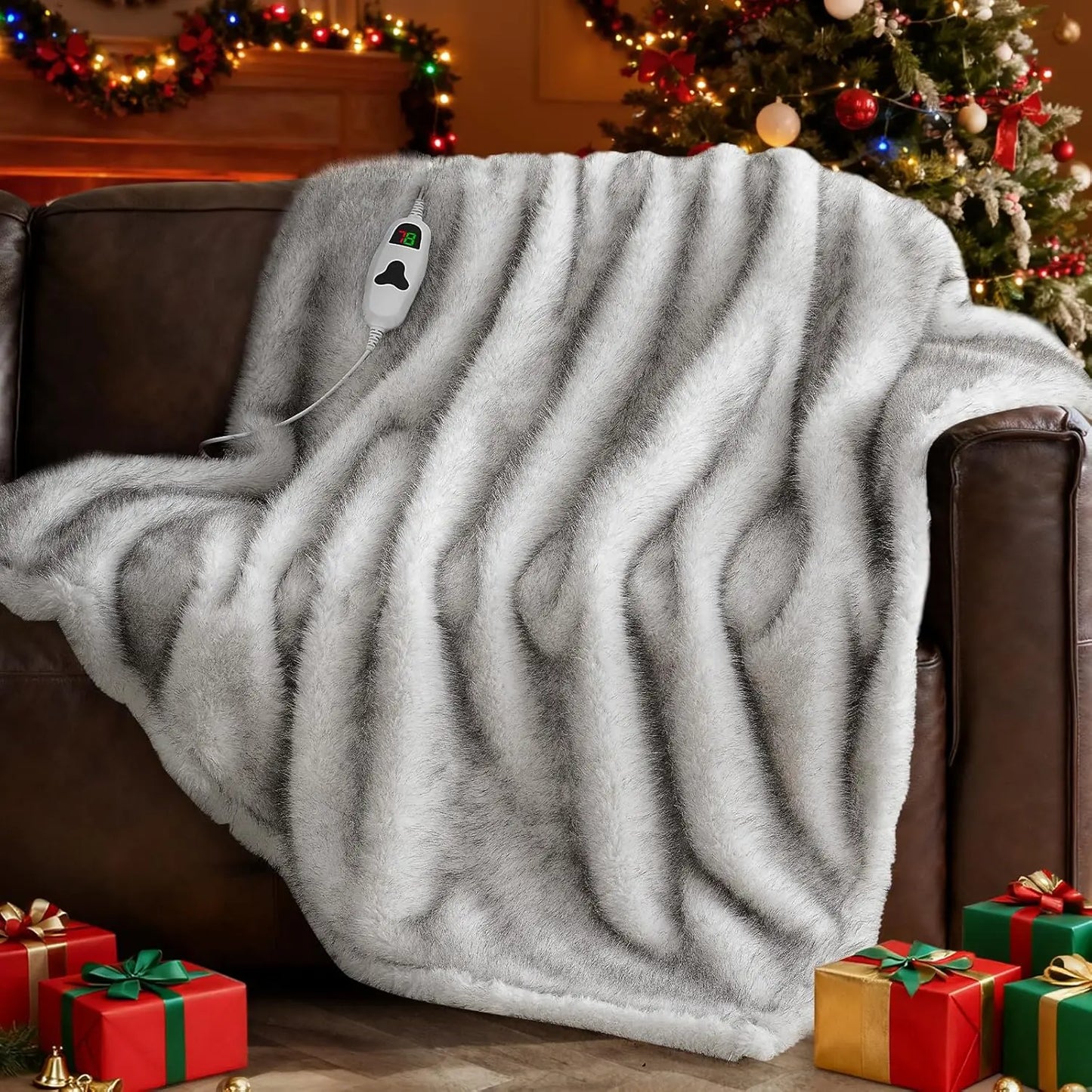 Faux Fur Heated Blanket 50'x60', 10 Heat Settings, 8H Auto Off - White