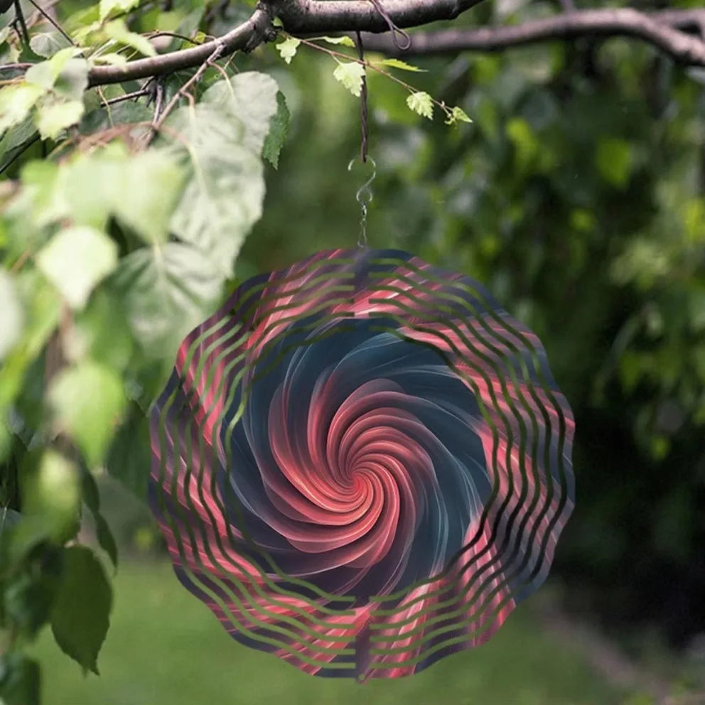 2D Metal Wind Chime (Black & Red Rustic, 360° Hook)