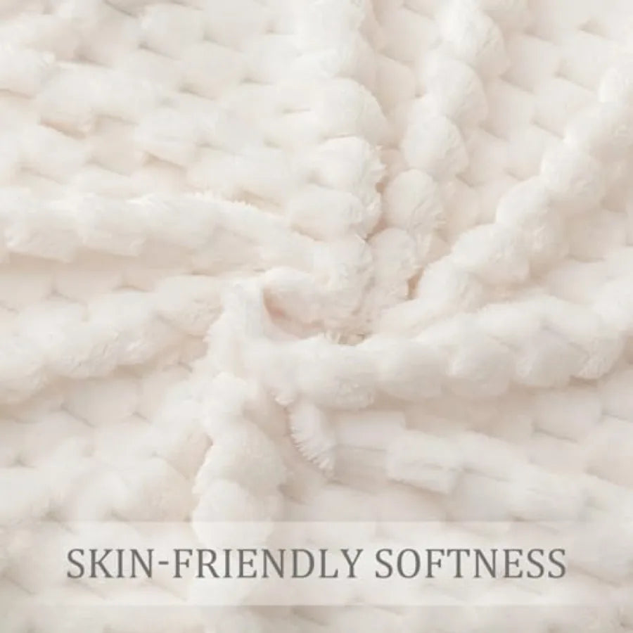 Fleece Throw Blanket, Extra Large Fuzzy Ivory, Soft 50x70 Inches
