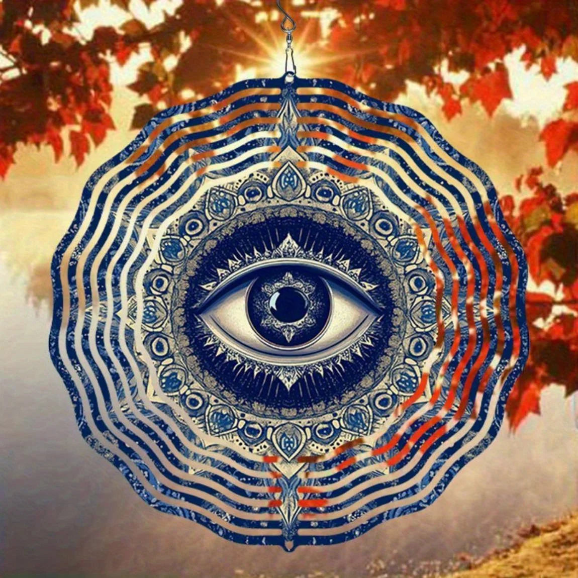 Handmade Blue Evil Eye Mandala Metal Wind Chime