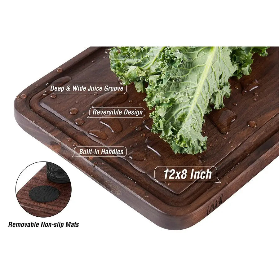 Walnut Wood Cutting Board, 12x8in -Deep Juice Groove