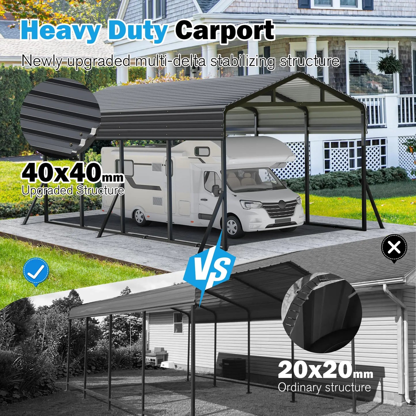 12x20FT Metal Carport Shelter, Heavy-Duty Galvanized Steel