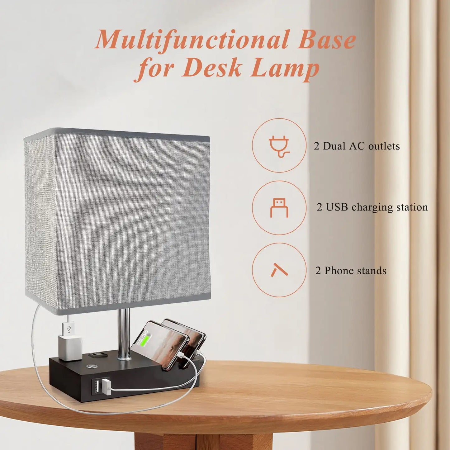 15.7" Table Lamp, USB Charging Ports, Dimmable