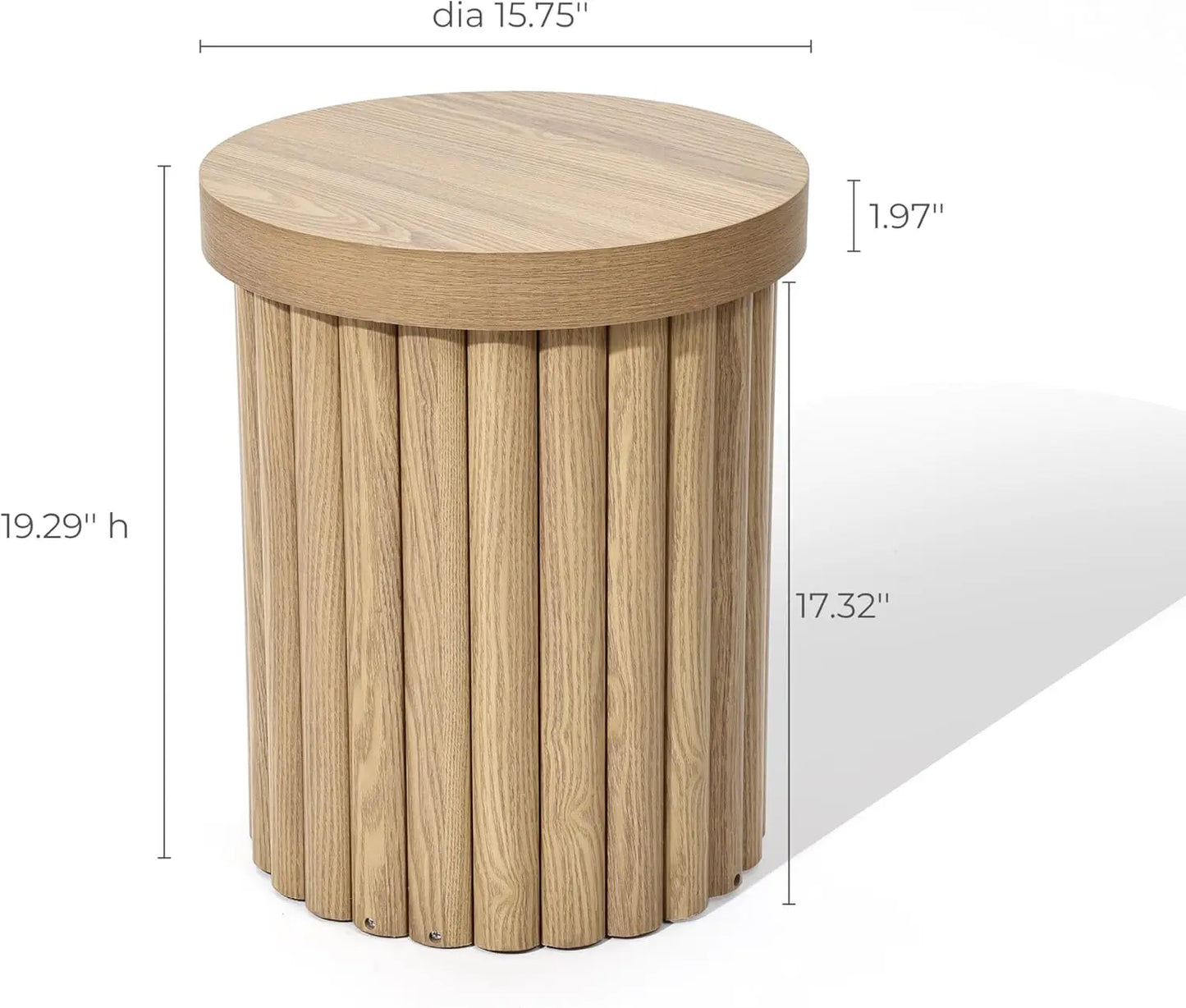 Wood Round Side Table, 19" Fluted End Table