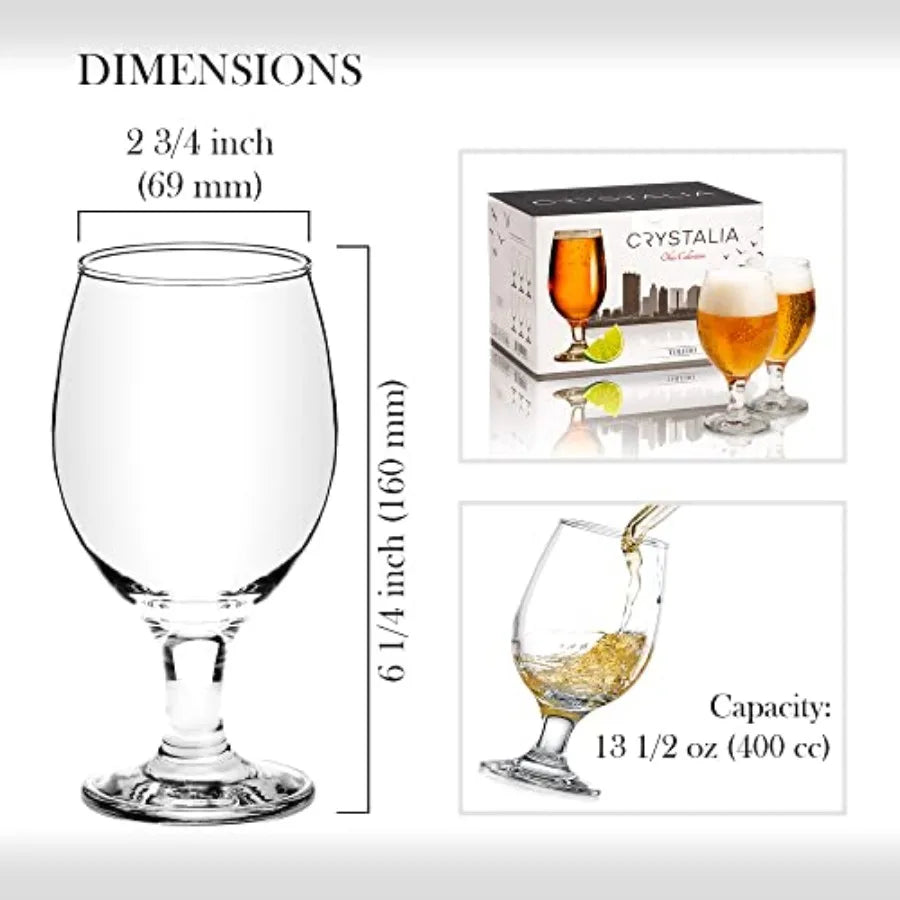 Premium Beer Glasses, Set of 6, 13 1/2 oz 100% Lead-Free
