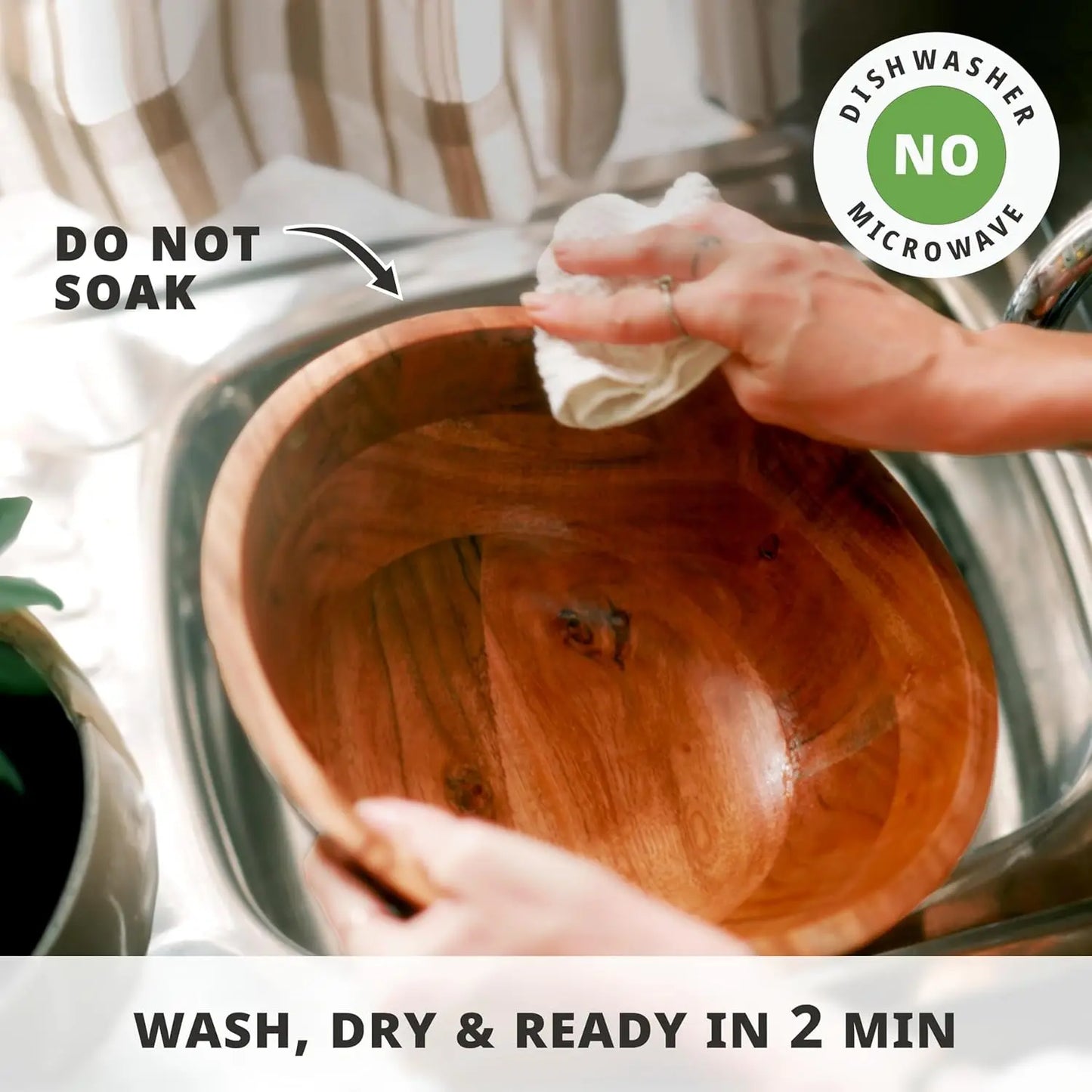 Large Acacia Wood Salad Bowl Set - Utensils and Placemat