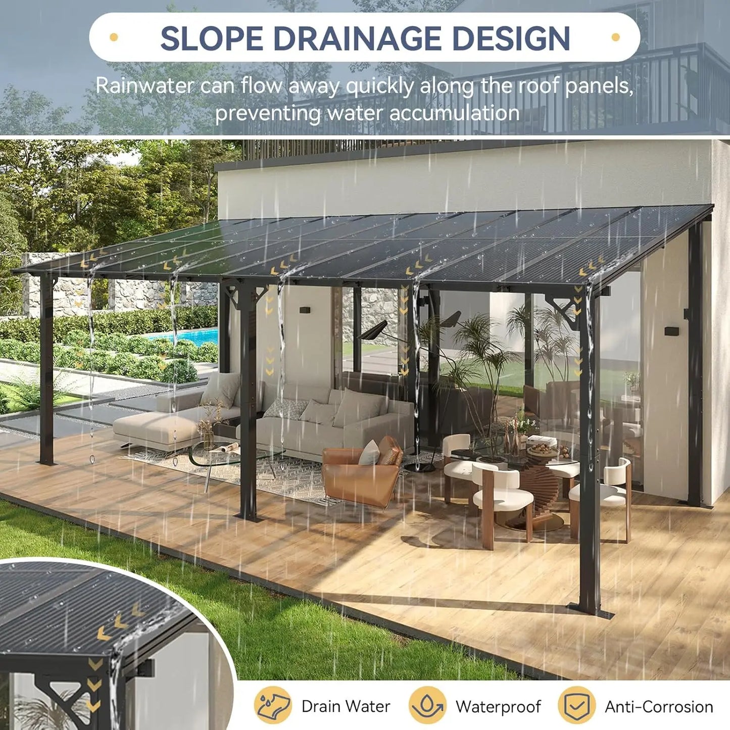 10x16FT Lean To Gazebo, Hardtop Metal Pergola