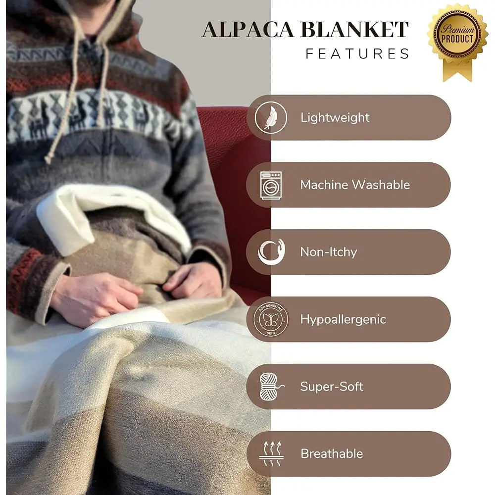 Alpaca Wool Throw Blanket Ultra-Soft, Breathable, Non-Itchy