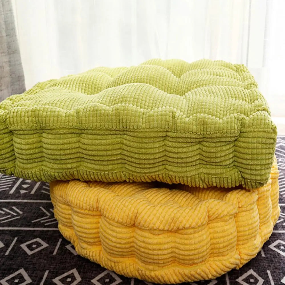 2Pcs Thick Corduroy Floor Cushion, Square & Round Tufted