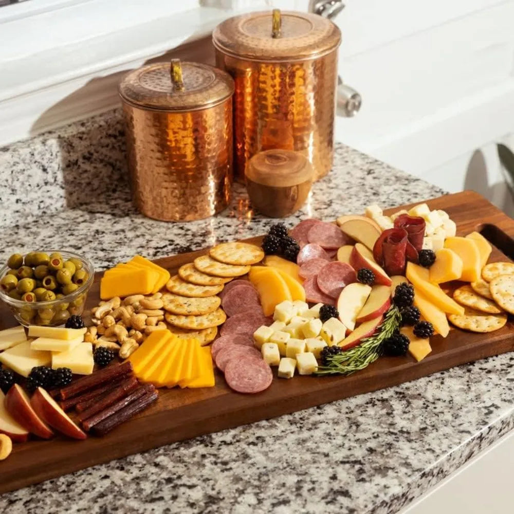 Large Acacia Serving Board with Handles, 36 x 12 Inch Charcuterie Platter,