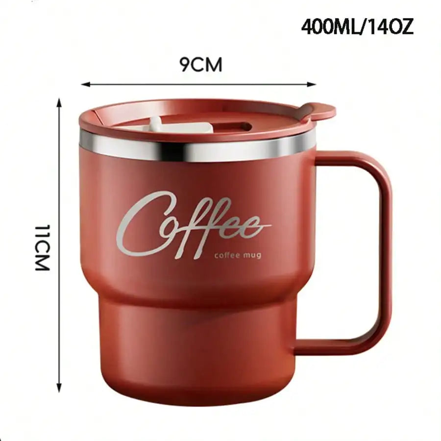 1pc 400Ml 304 Stainless Coffee Cup - Double-Wall Insulation & Spill-Proof Lid