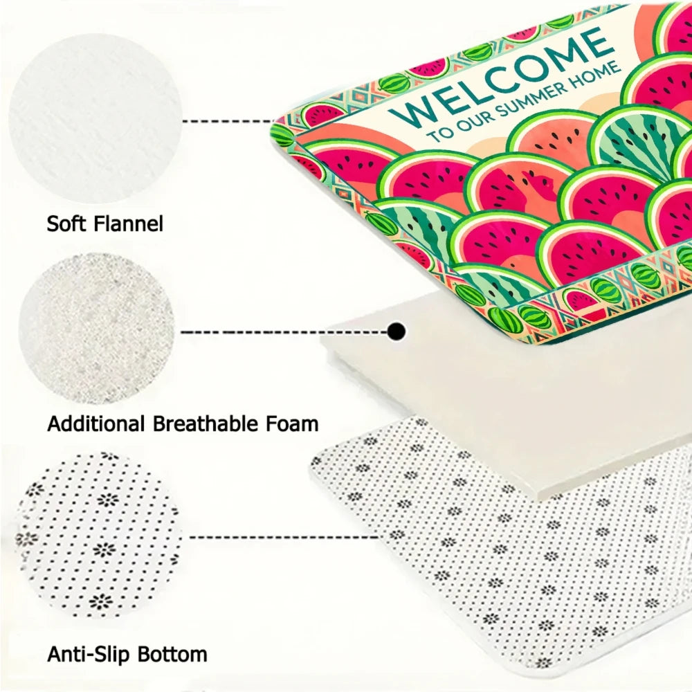 3PCS Mat Set, Watermelon Pattern Welcome Text Rug.