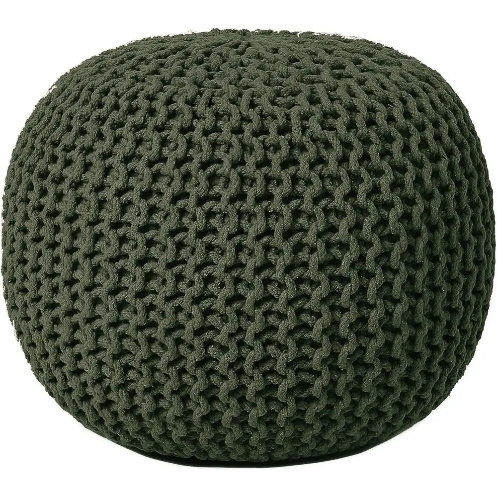 Hand Knitted Round Ottoman - Bean Bag Pouf - Set of 2, Olive