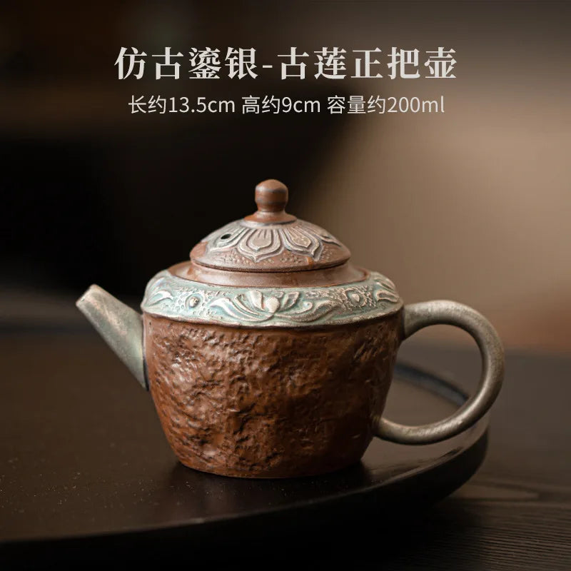 Antique Gilded Silver Lotus Ceramic Teapot