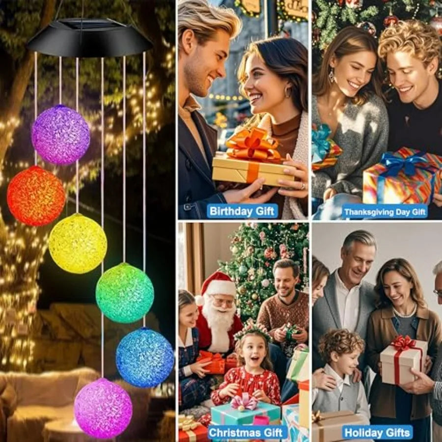 Solar Wind Chime for Outside, Solar Powered Color Changing Crystal Ball