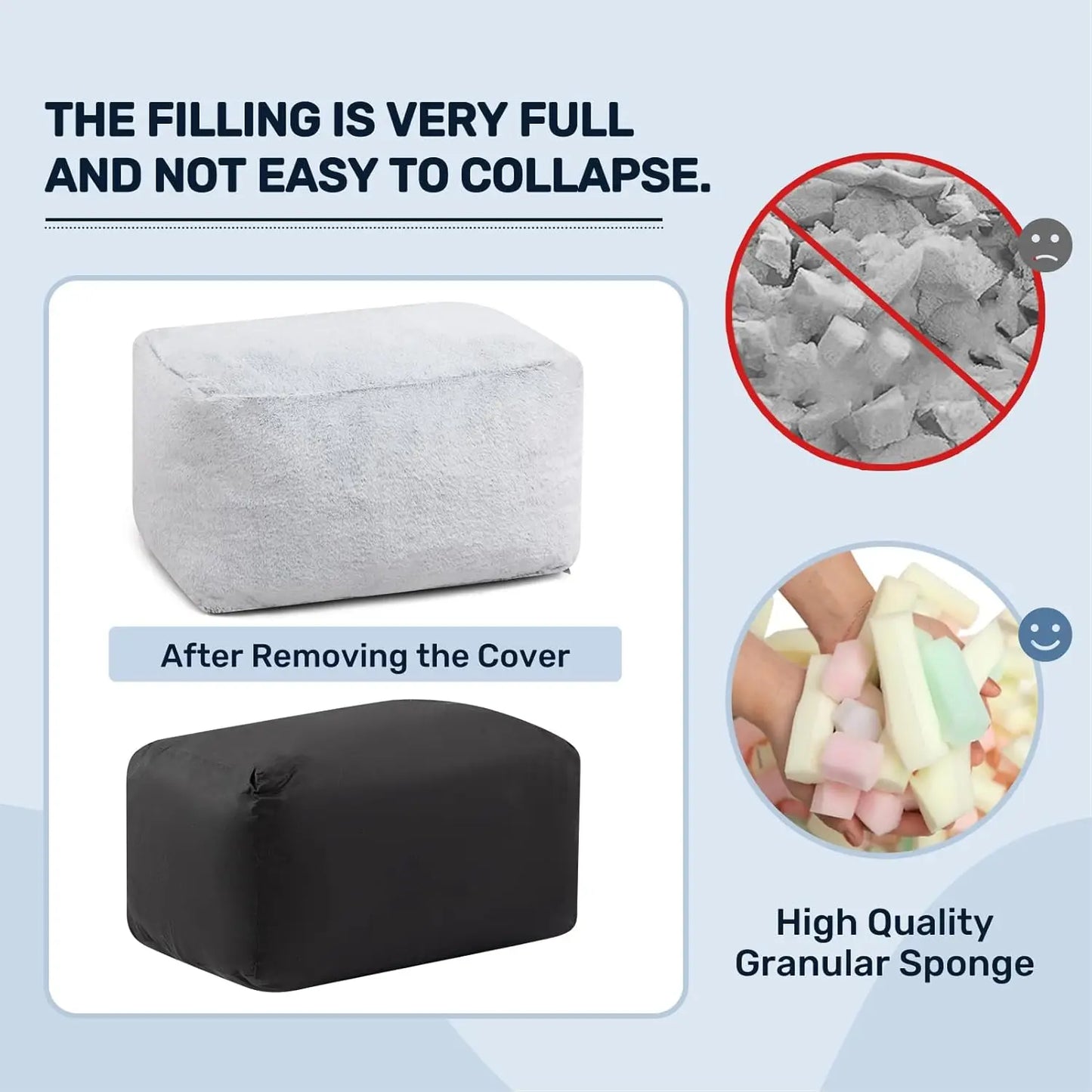 15""(H) Bean Bag Ottoman Pouf, 6.6Lb Memory Foam Filled