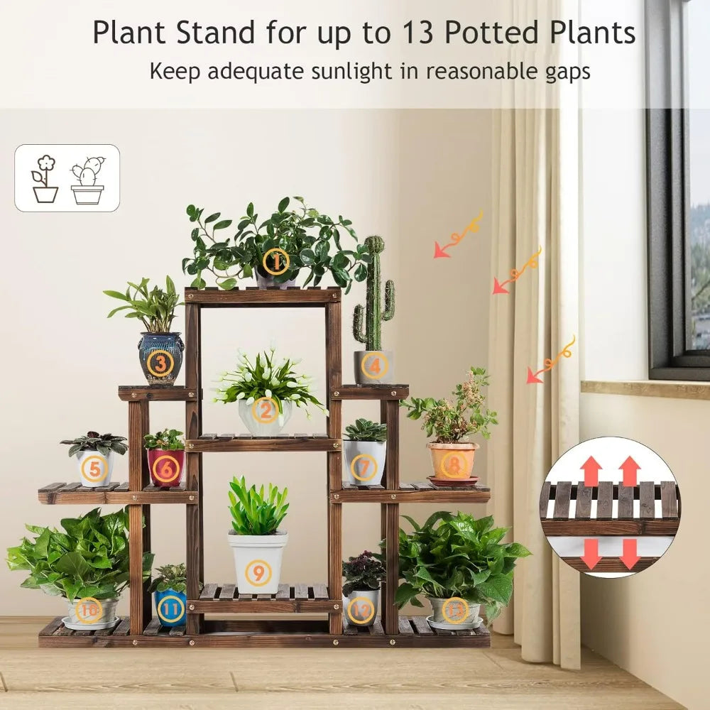 Wood Flower Stand, Shelf Holder Freestanding Plant Rack