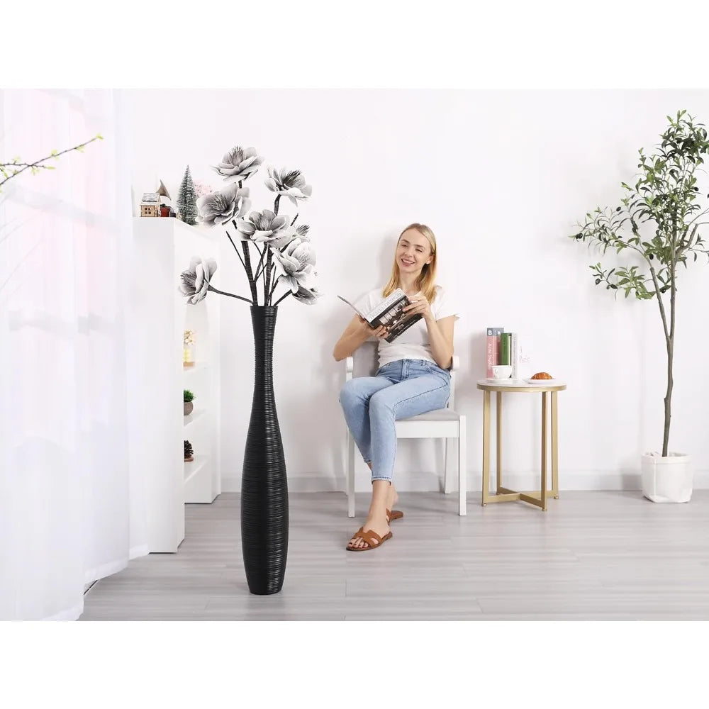 Elegant Tall Black Resin Floor Vase, 34 inches