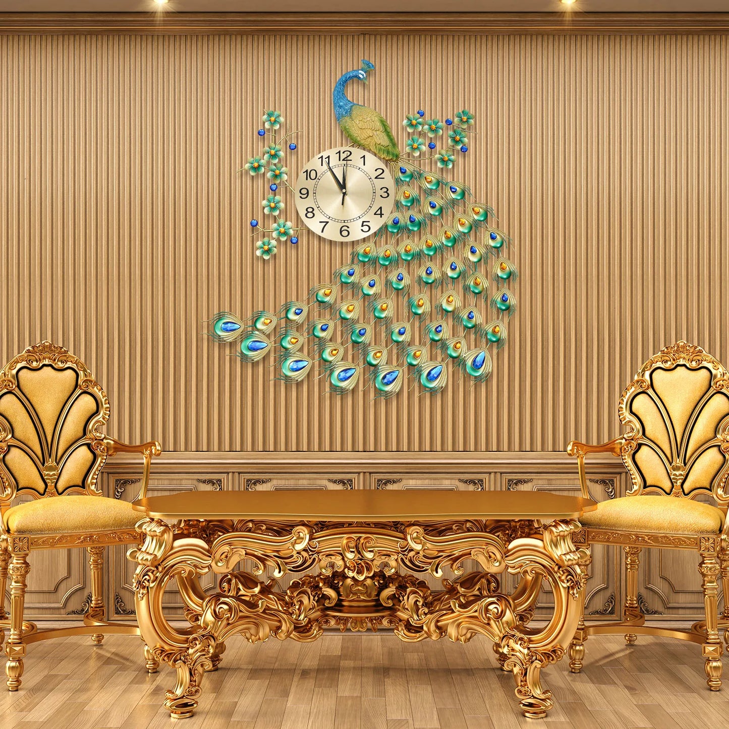 3D Peacock Hanging Clock Wall-mounted 70 * 65cm