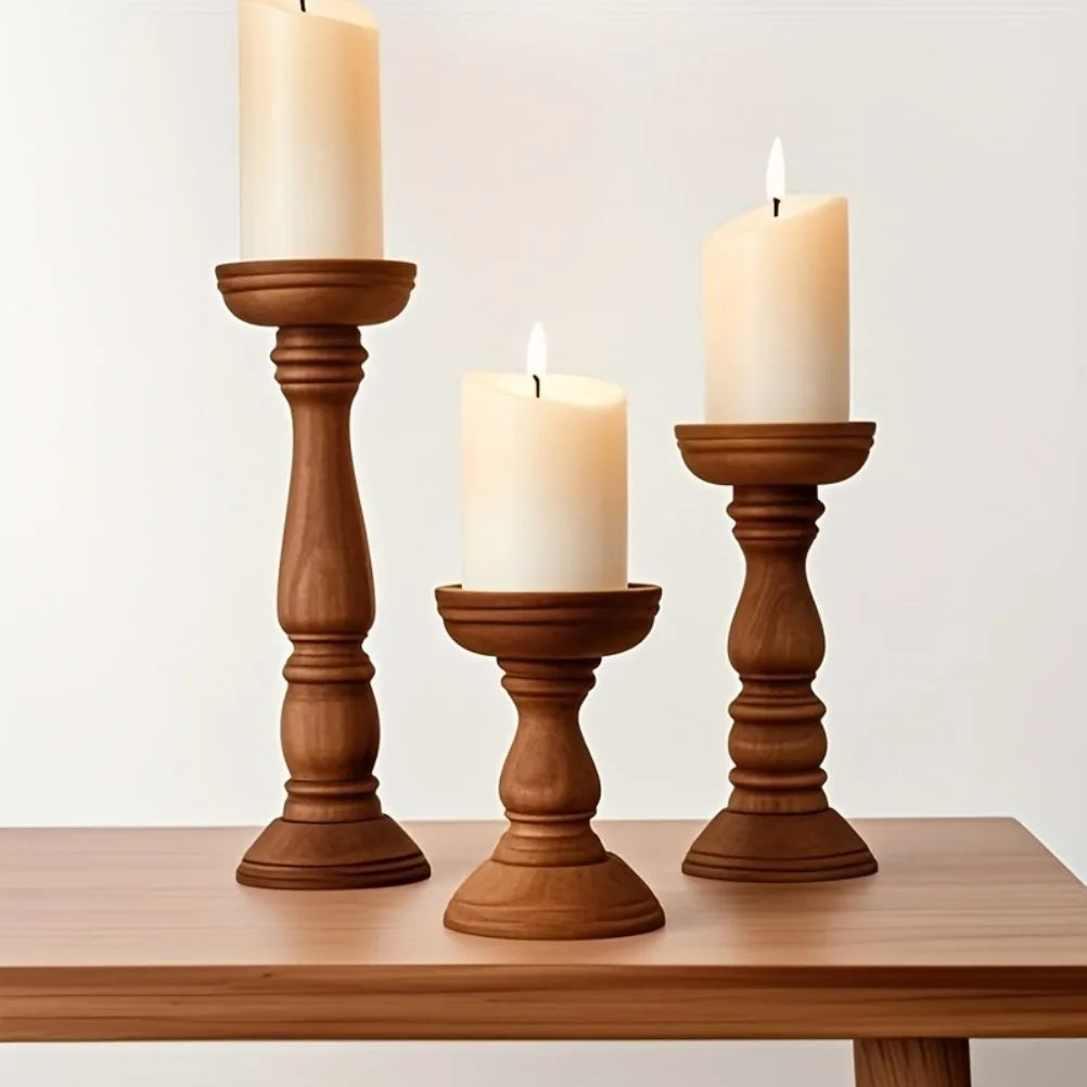 Wooden Candle Holders 3pcsCylindrical Candle Holder