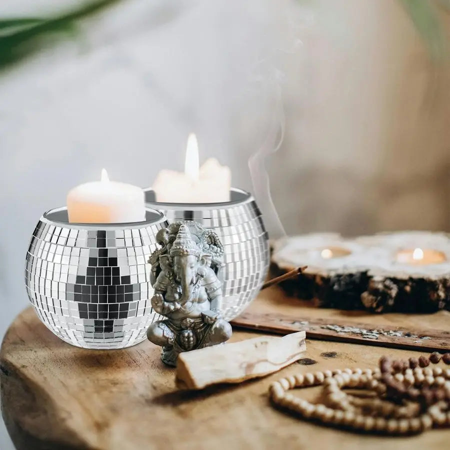 PCS Silver Disco Ball Vase,Glass Planter Candle Holder Vase