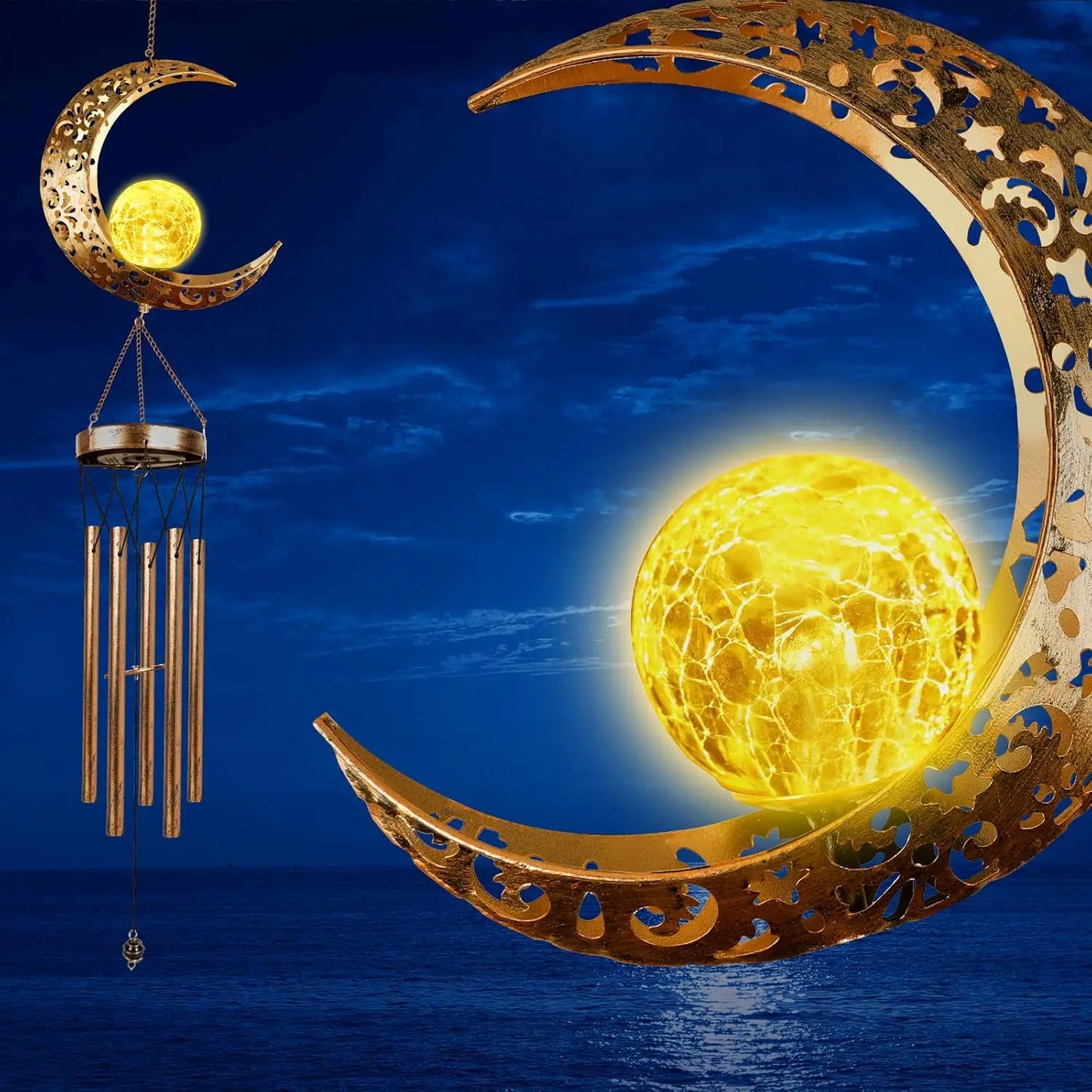 Solar Sun Wind Chimes, 42" Waterproof LED Glass Bells