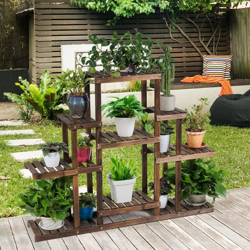 Wood Plant Stand Wood Shelves Indoor Outdoor Rack Bookshelf
