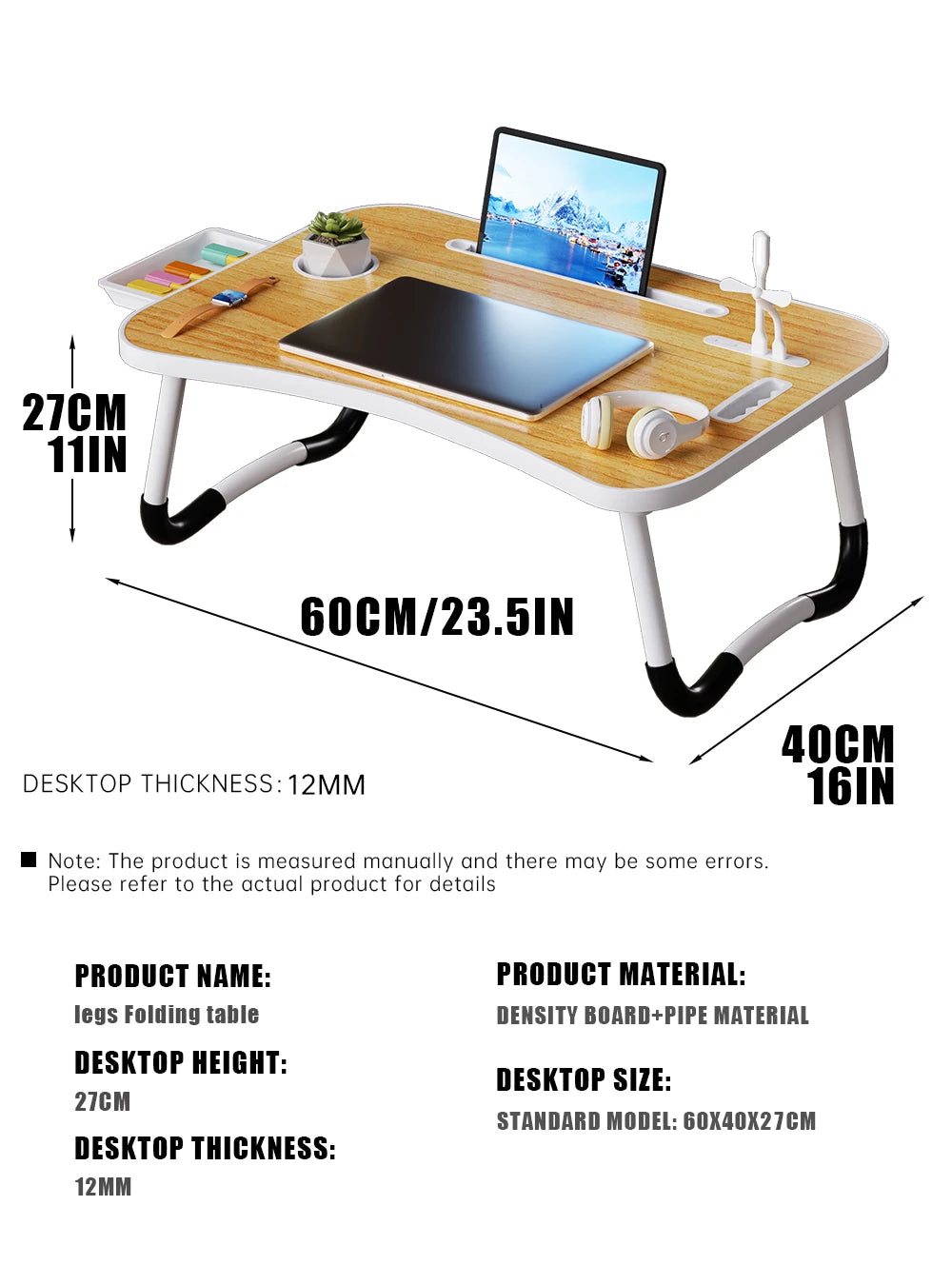 Portable Desk - USB Light, Small Fan, Cup Holder
