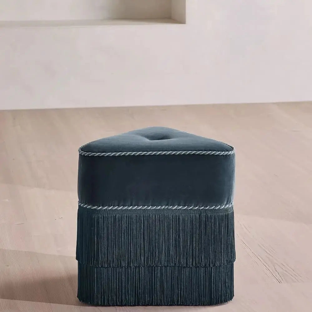 Velvet Triangular Pouf Ottoman with Tassel Stool