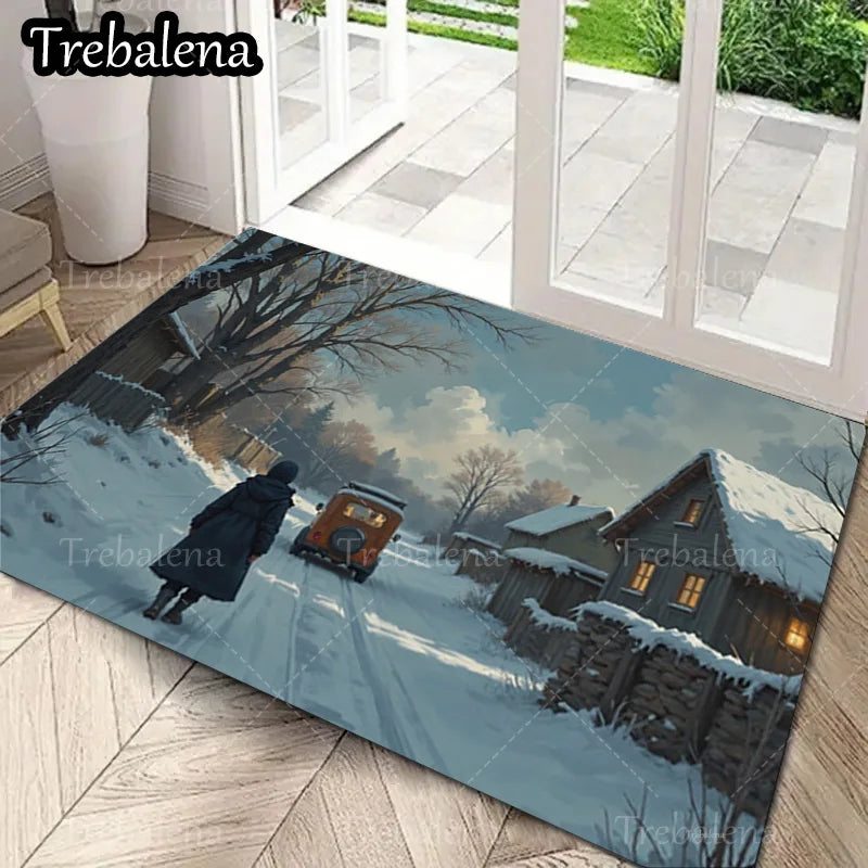 1pc Welcome Door Mat Winter Wonderland Doormat Snowy Village