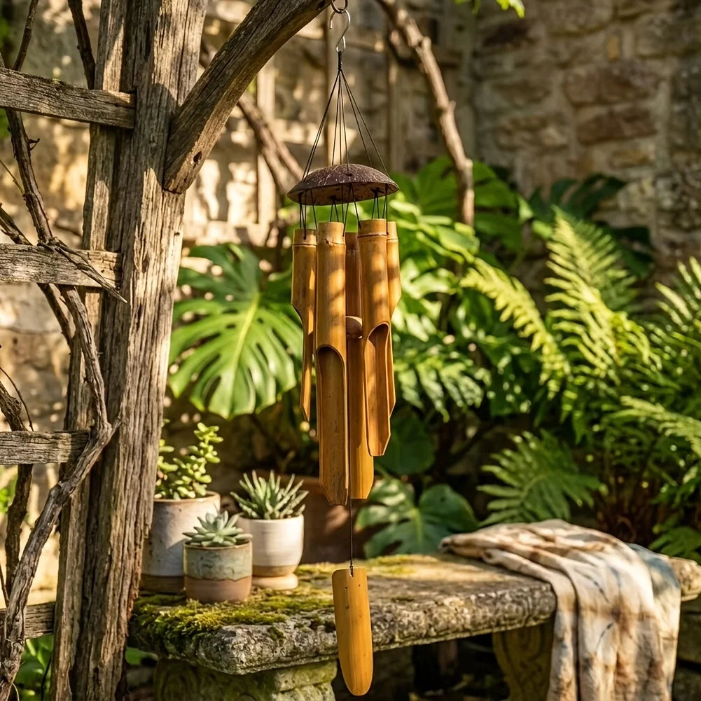 35-Inch Large Bamboo Coconut Wind Chimes Outdoor,