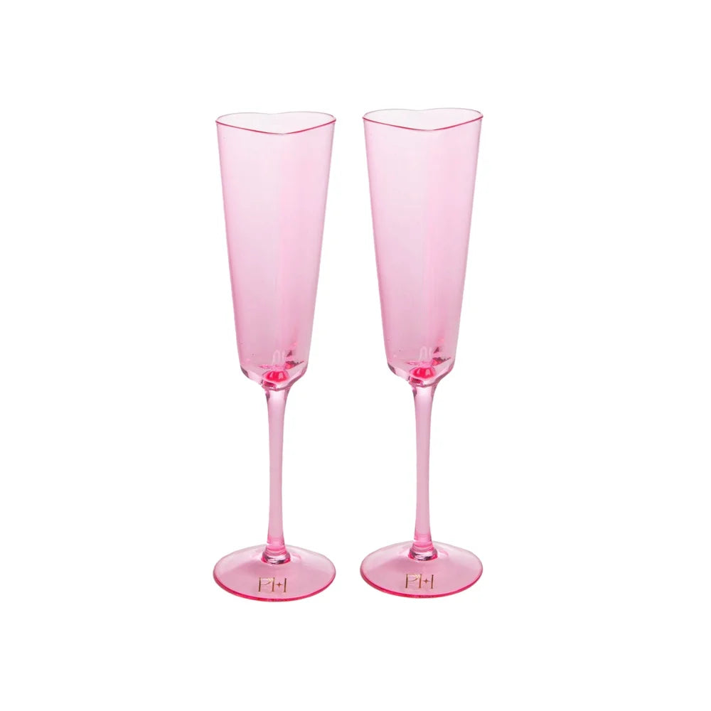 2 Piece Heart Shaped Champagne Flute Set 5.5 oz