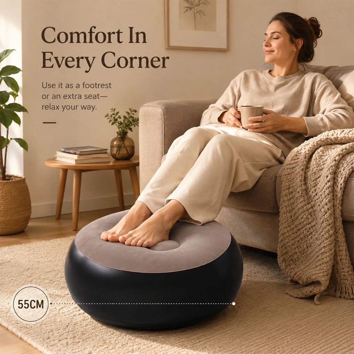 1PC Inflatable Foot Rest Ottoman - Pouf 2-in-1 Seat Stool
