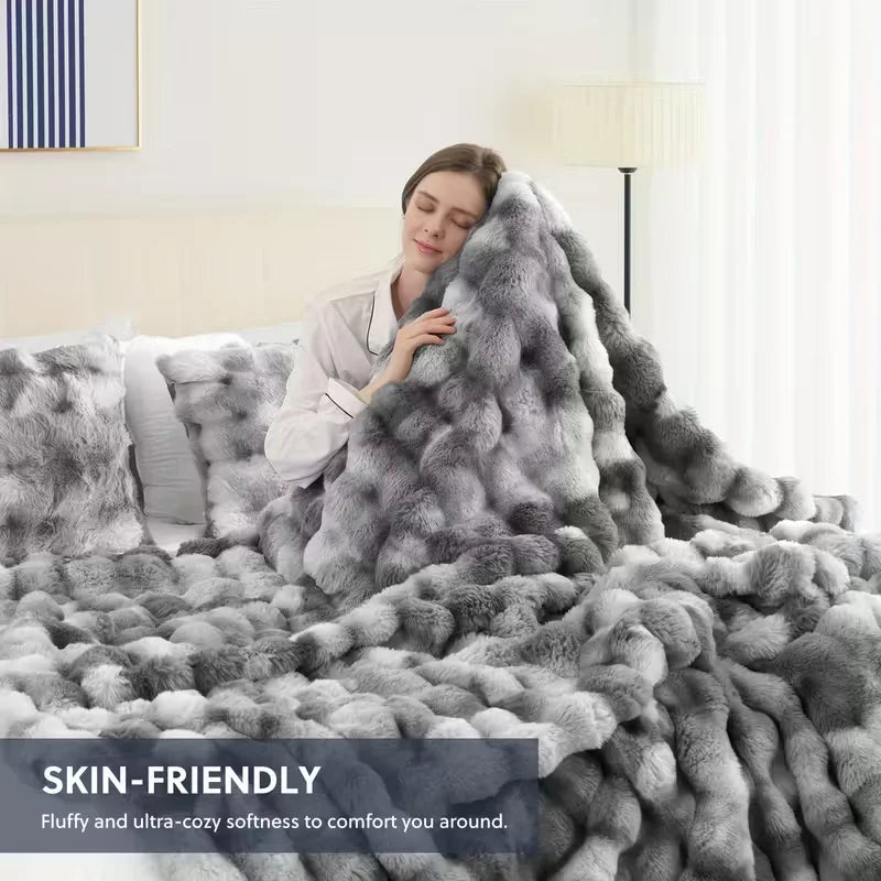 Soft Cozy Faux Fur Rabbit Blanket, Warm Thick