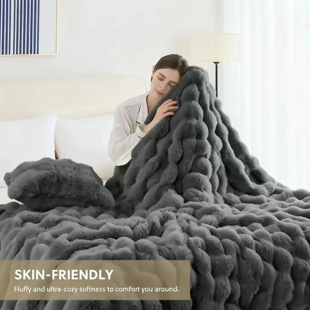 Soft Cozy Faux Fur Rabbit Blanket, Warm Thick