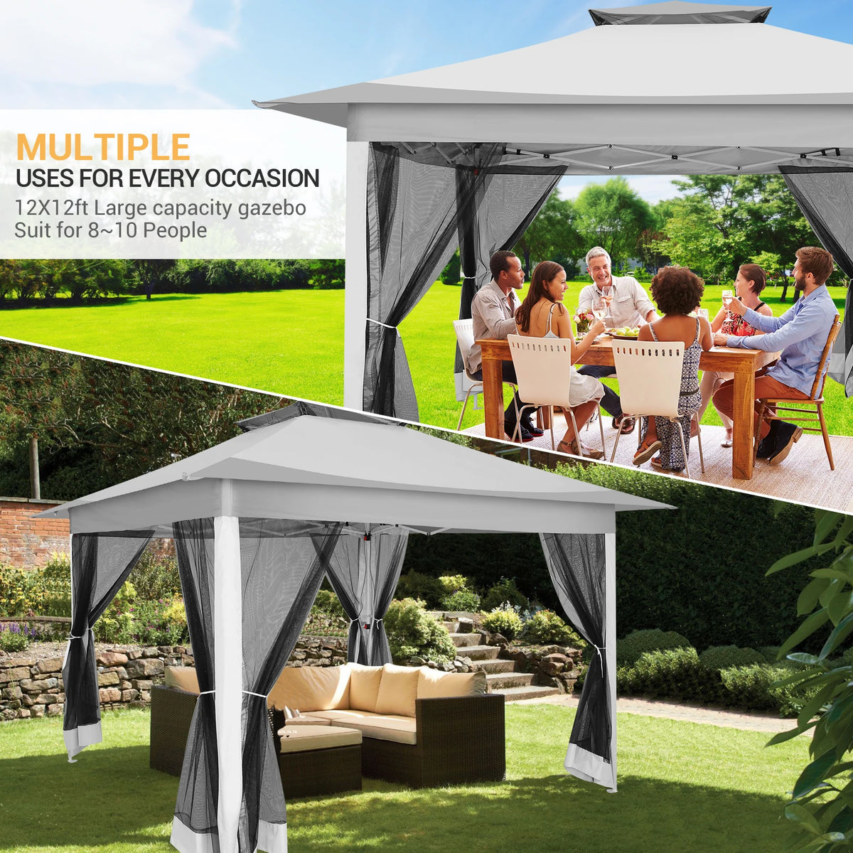 12x12ft Pop Up Gazebo Canopy Tent Easy Set Up