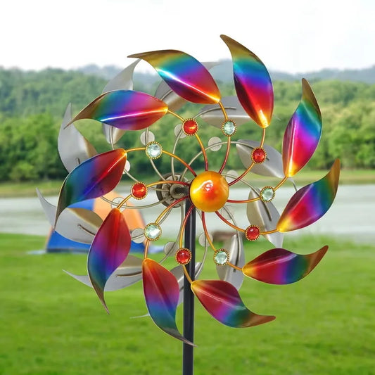 Outdoor Double-Layer Iridescent Metal Wind Spinner