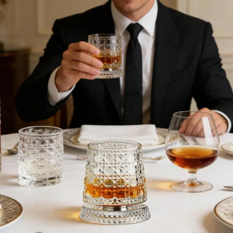 Two Whiskey Glasses, 360-Degree Rotating,