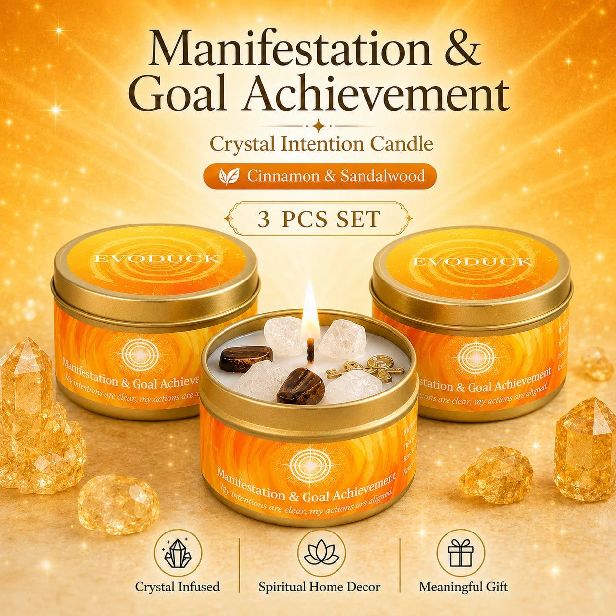 3Pcs Manifestation & Goal Achievement Cinnamon & Sandalwood Scented Soy Candles
