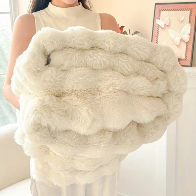Soft Cozy Faux Fur Rabbit Blanket, Warm Thick